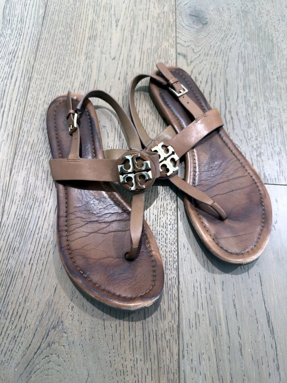 Tory Burch Miller Sandals Vintage Vachetta Tan Leather Size 8.5
